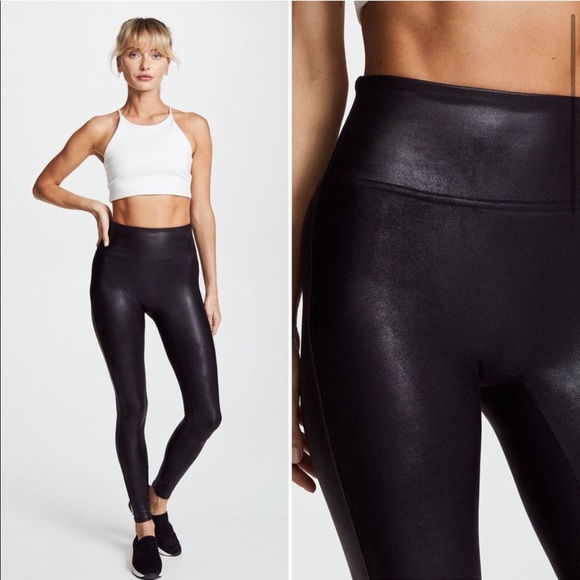 SPANX High Rise Faux Leather Coated Leggings Black Size Small - Picture 6 of 11
